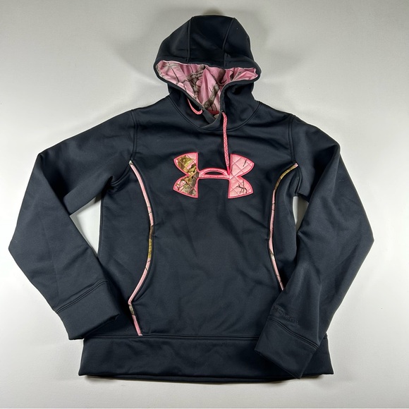 Under Armour STORM Sweatshirt Womens Medium Black Hoodie Pullover Pink Camo - Picture 1 of 8